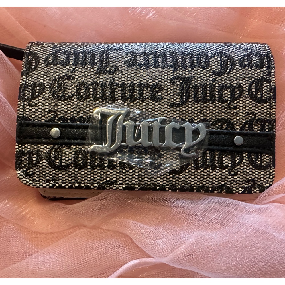 Juicy Couture Cream and Black Wallet with Silver Hardware.